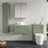 Modern Splash 600mm Satin Green 1 Drawer Wall Hung Vanity Unit With Carrara Laminate Worktop