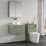 Modern Splash 600mm Satin Green 1 Drawer Wall Hung Vanity Unit With Carrara Laminate Worktop