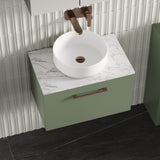 Modern Splash 600mm Satin Green 1 Drawer Wall Hung Vanity Unit With Carrara Laminate Worktop