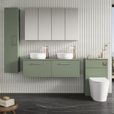 Modern Splash 1200mm Satin Green 2 Drawer Wall Hung Vanity Unit With Co-ordinating Worktop
