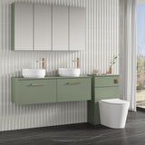 Modern Splash 1200mm Satin Green 2 Drawer Wall Hung Vanity Unit With Co-ordinating Worktop