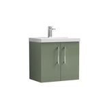 Modern Splash Arno 600mm Satin Green 2 Door Wall Hung Vanity Unit With Mid-Edge Basin
