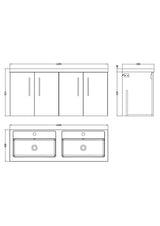 Modern Splash 1200mm Satin Green 4 Door Wall Hung Vanity Unit With 2 Tap Hole Polymarble basin