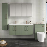 Modern Splash 1200mm Satin Green 4 Door Wall Hung Vanity Unit With 2 Tap Hole Polymarble basin