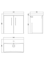 Modern Splash 600mm Satin Green 2 Door Wall Hung Vanity Unit With Thin Edge Basin