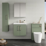Modern Splash 600mm Satin Green 2 Door Wall Hung Vanity Unit With Thin Edge Basin