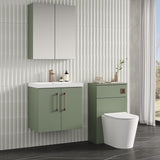 Modern Splash 600mm Satin Green 2 Door Wall Hung Vanity Unit With Thin Edge Basin