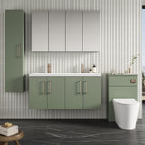 Modern Splash 1200mm Satin Green 4 Door Wall Hung Vanity Unit With 2 Tap Hole Ceramic Basin