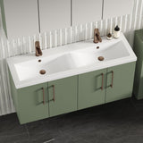 Modern Splash 1200mm Satin Green 4 Door Wall Hung Vanity Unit With 2 Tap Hole Ceramic Basin