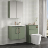 Modern Splash 600mm Satin Green 2 Door Wall Hung Vanity Unit With Curved Basin