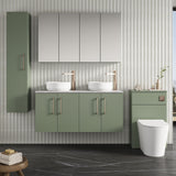 Modern Splash 1200mm Satin Green  2 Door Wall Hung Vanity Unit With Bellato Grey Worktop