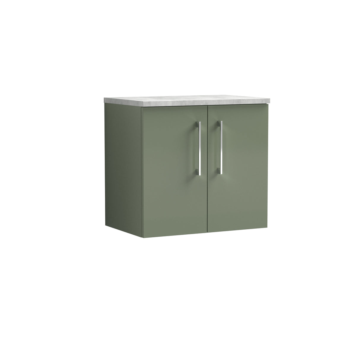 Modern Splash 600mm  Satin Green 2 Door Wall Hung Vanity Unit With Bellato Grey Worktop