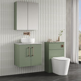 Modern Splash 600mm  Satin Green 2 Door Wall Hung Vanity Unit With Bellato Grey Worktop
