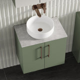 Modern Splash 600mm  Satin Green 2 Door Wall Hung Vanity Unit With Bellato Grey Worktop