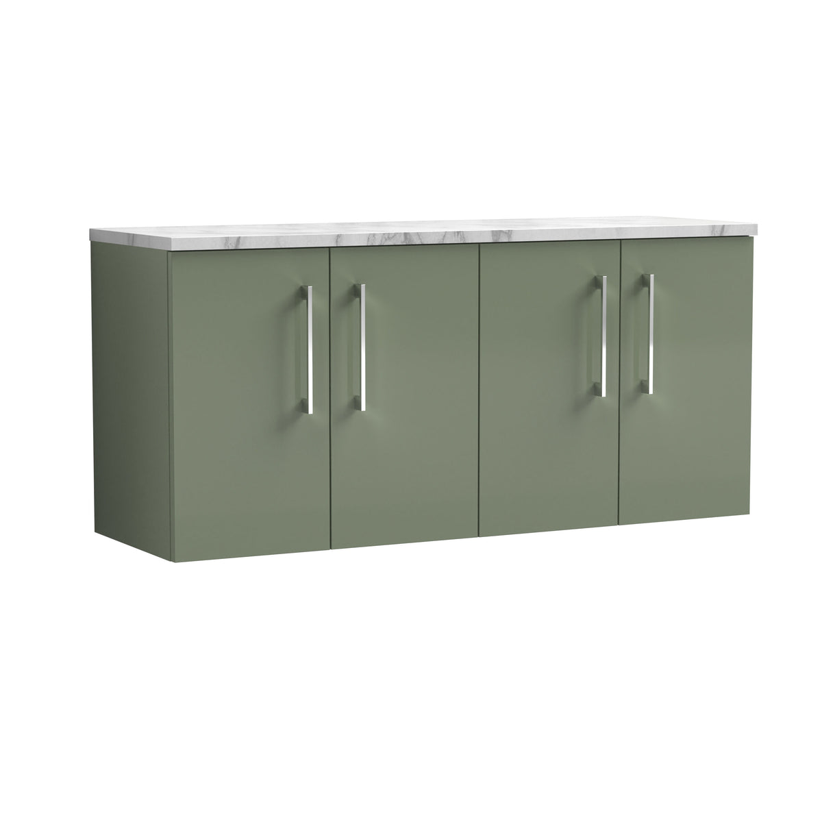 Modern Splash 1200mm Satin Green 4 Door Wall Hung Vanity With Carrara Laminate Worktop