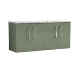 Modern Splash 1200mm Satin Green 4 Door Wall Hung Vanity With Carrara Laminate Worktop