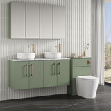 Modern Splash 1200mm Satin Green 4 Door Wall Hung Vanity With Carrara Laminate Worktop