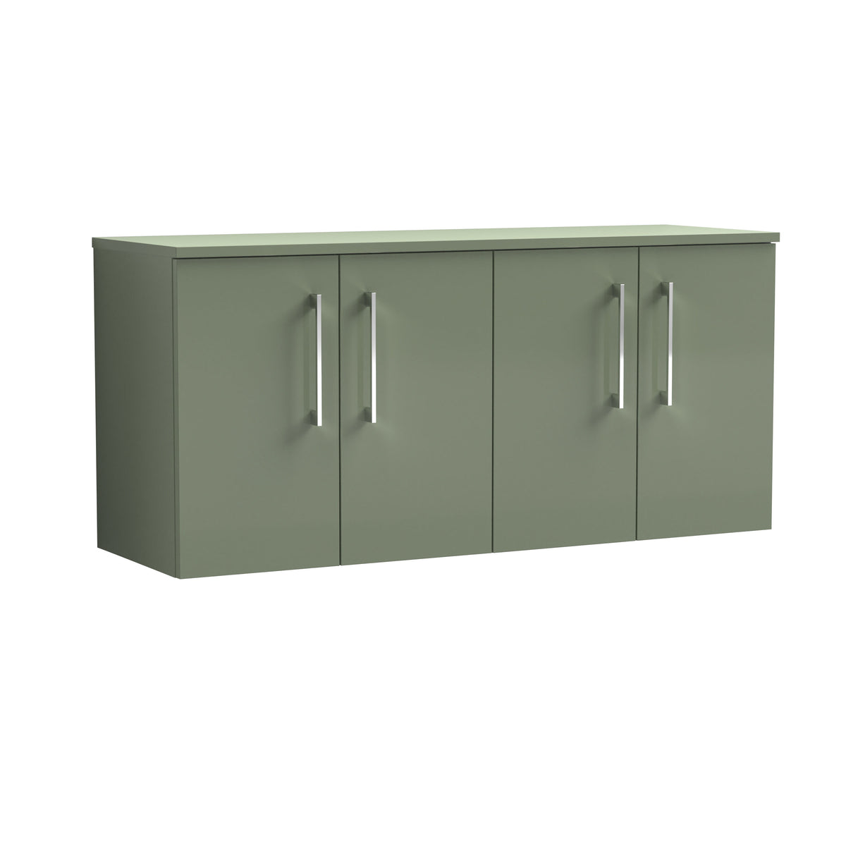 Modern Splash 1200mm Satin Green 2 Door Wall Hung Vanity Unit With Co-ordinating Worktop