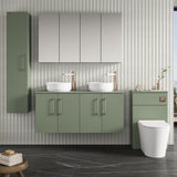 Modern Splash 1200mm Satin Green 2 Door Wall Hung Vanity Unit With Co-ordinating Worktop