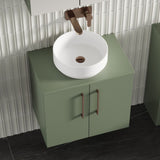 Modern Splash 600mm Satin Green  2 Door Wall Hung Vanity Unit With Co-ordinating Worktop
