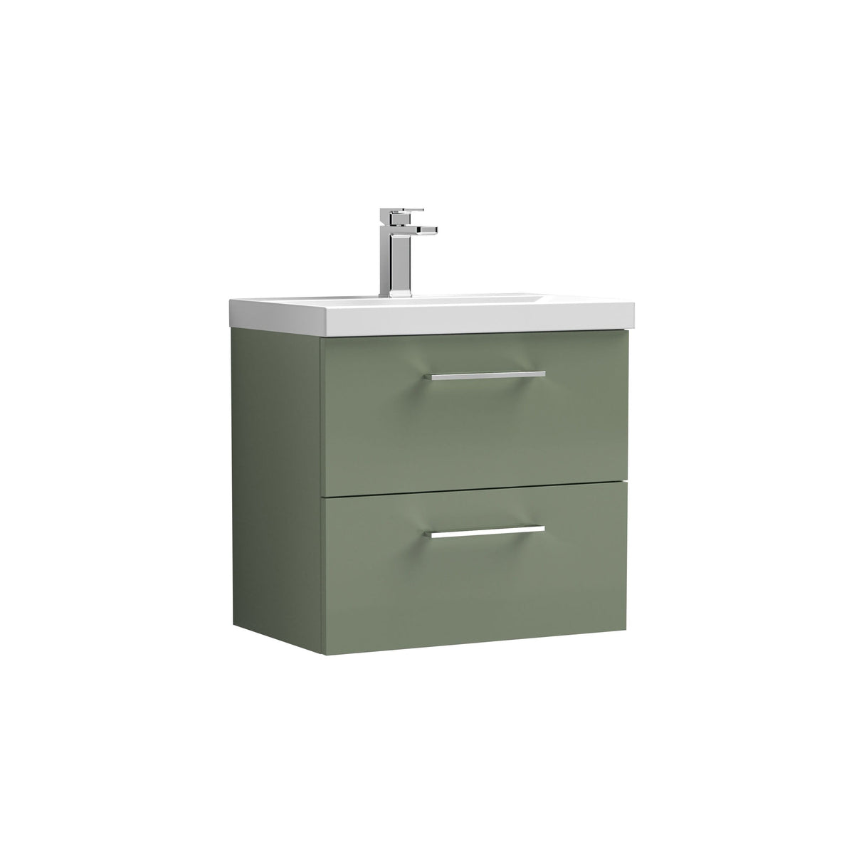 Modern Splash Arno 600mm Satin Green 2 Drawer Wall Hung Vanity Unit With Mid-Edge Basin