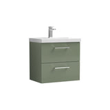 Modern Splash Arno 600mm Satin Green 2 Drawer Wall Hung Vanity Unit With Mid-Edge Basin