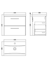 Modern Splash Arno 600mm Satin Green 2 Drawer Wall Hung Vanity Unit With Mid-Edge Basin