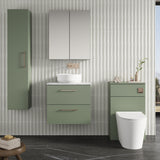 Modern Splash 600mm Satin Green 2 Drawer Wall Hung Vanity Unit With Carrara Laminate Worktop