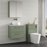 Modern Splash 600mm Satin Green 2 Drawer Wall Hung Vanity Unit With Carrara Laminate Worktop