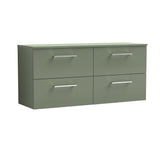 Modern Splash 1200mm Satin Green 4 Drawer Wall Hung Vanity Unit With Co-ordinating Worktop