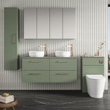 Modern Splash 1200mm Satin Green 4 Drawer Wall Hung Vanity Unit With Co-ordinating Worktop