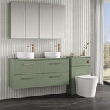 Modern Splash 1200mm Satin Green 4 Drawer Wall Hung Vanity Unit With Co-ordinating Worktop