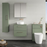 Modern Splash 600mm Satin Green 2 Drawer Wall Hung Vanity Unit With Co-ordinating Worktop