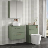 Modern Splash 600mm Satin Green 2 Drawer Wall Hung Vanity Unit With Co-ordinating Worktop