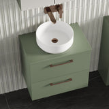 Modern Splash 600mm Satin Green 2 Drawer Wall Hung Vanity Unit With Co-ordinating Worktop