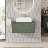 Modern Splash 800mm Satin Green 1 Drawer Wall Hung Vanity Unit With Co-ordinating Worktop