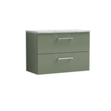 Modern Splash 800mm Satin Green 2 Drawer Wall Hung Vanity Unit With Bellato Grey Worktop
