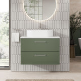 Modern Splash 800mm Satin Green 2 Drawer Wall Hung Vanity Unit With Bellato Grey Worktop
