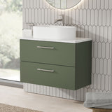 Modern Splash 800mm Satin Green 2 Drawer Wall Hung Vanity Unit With Bellato Grey Worktop