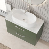Modern Splash 800mm Satin Green 2 Drawer Wall Hung Vanity Unit With Bellato Grey Worktop