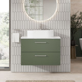 Modern Splash 800mm Satin Green 2 Drawer Wall Hung Vanity Unit With Carrara Laminate Worktop