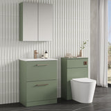 Modern Splash 600mm Satin Green 2 Drawer Floor Standing Vanity Unit With Minimalist Basin
