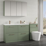 Modern Splash 1200mm Satin Green 4 Drawer Floor Standing Vanity Unit With 2 Tap Hole Polymarble basin