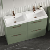 Modern Splash 1200mm Satin Green 4 Drawer Floor Standing Vanity Unit With 2 Tap Hole Polymarble basin