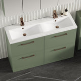 Modern Splash 1200mm Satin Green 4 Drawer Floor Standing Vanity Unit With 2 Tap Hole Ceramic Basin