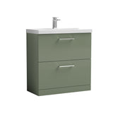 Modern Splash 800mm Satin Green 2 Drawer Floor Standing Vanity Unit With Mid-Edge Basin