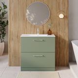 Modern Splash 800mm Satin Green 2 Drawer Floor Standing Vanity Unit With Minimalist Basin