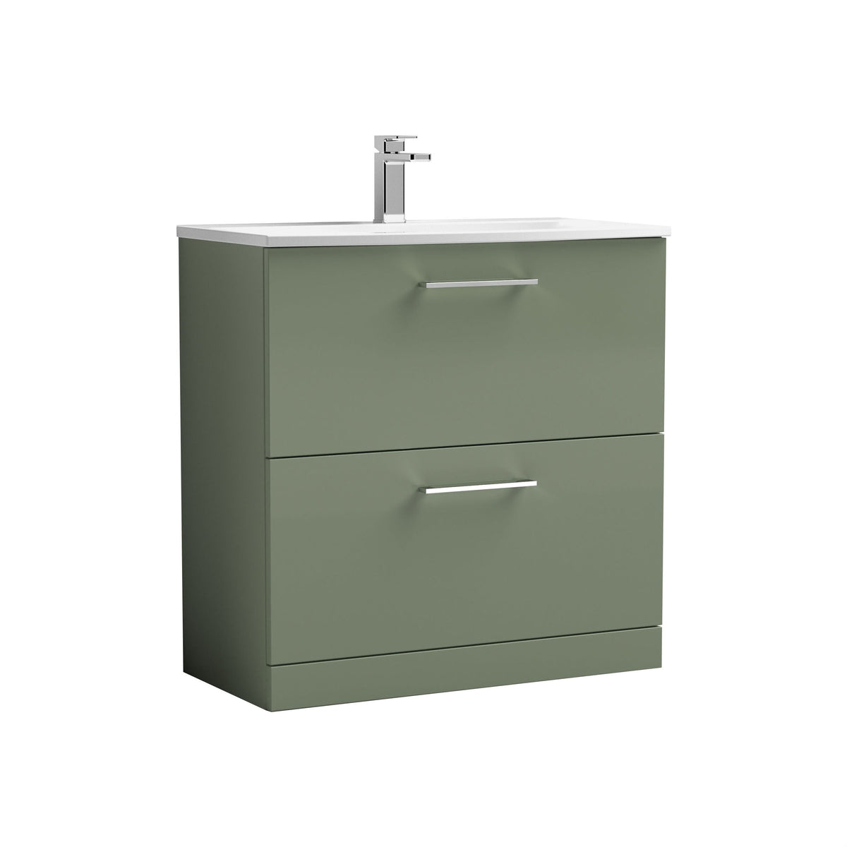 Modern Splash 800mm Satin Green 2 Drawer Floor Standing Vanity Unit With Curved Basin