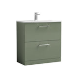 Modern Splash 800mm Satin Green 2 Drawer Floor Standing Vanity Unit With Curved Basin