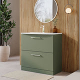 Modern Splash 800mm Satin Green 2 Drawer Floor Standing Vanity Unit With Curved Basin